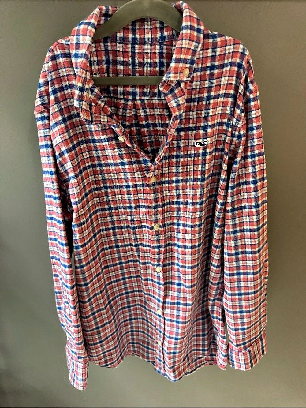 Vineyard Vines Boys Flannel Plaid Button Down Shirt Light Red and Blue